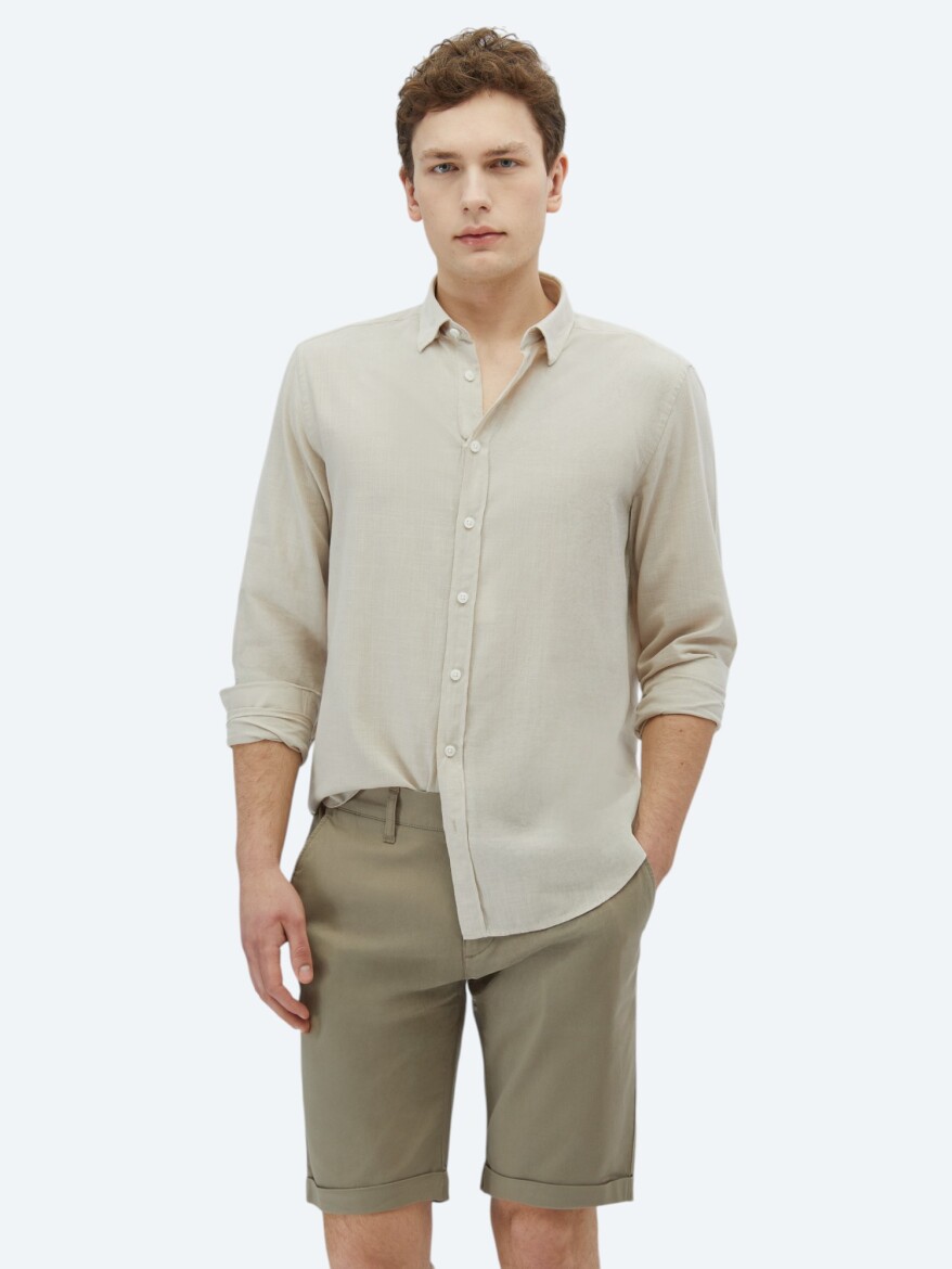 Taş Düz Regular Fit Dokuma Casual %100 Pamuk Gömlek - KİP