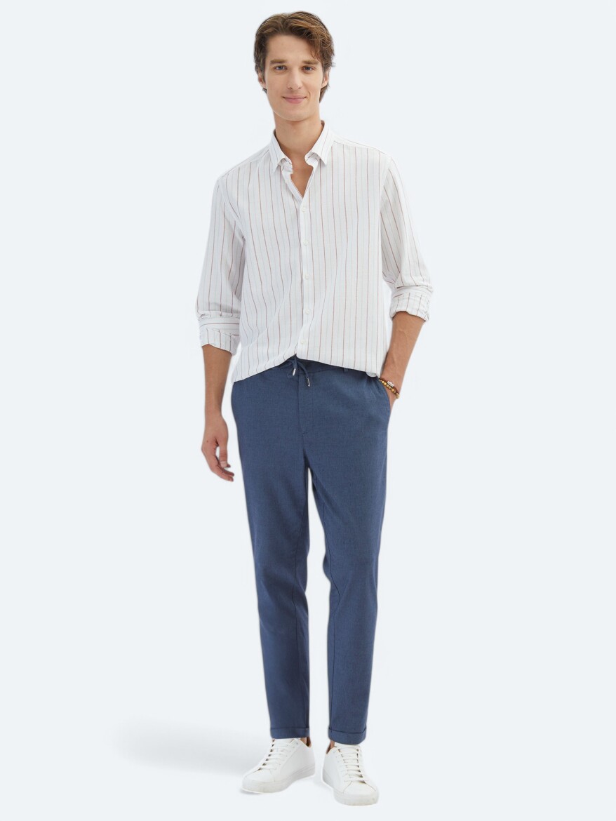 Tile Red Striped Regular Fit Weaving Casual 100% Cotton Shirt - KİP