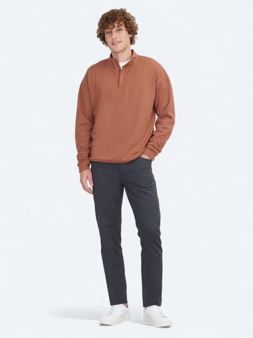 Tile Red Turtleneck Plain Sweatshirt - KİP