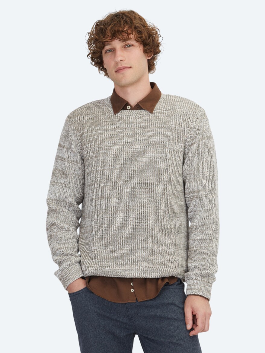 Vizon Bisiklet Yaka Desenli Pamuk Karışımlı Triko Kazak - KİP