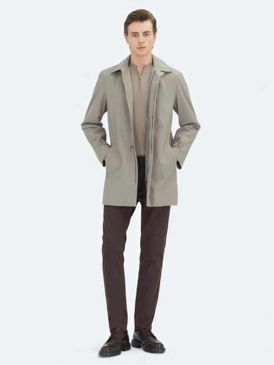 Vizon Regular Fit Bebe Yaka Casual Dokuma Pardösü - KİP