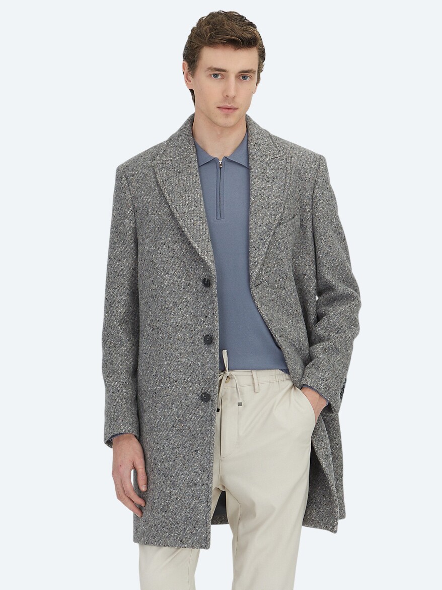 Vizon Regular Fit Kelebek Yaka Klasik Dokuma Palto - KİP