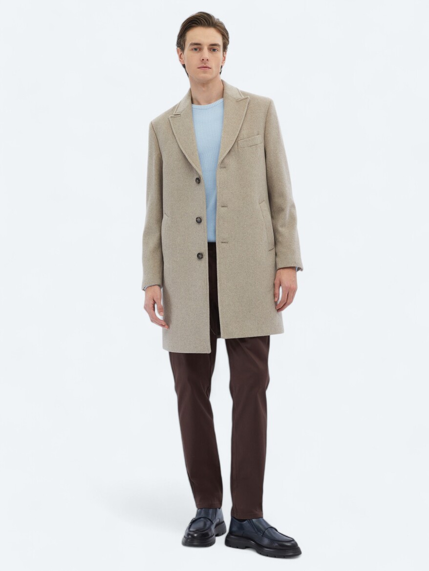 Vizon Regular Fit Kruvaze Yaka Klasik Dokuma Palto - KİP