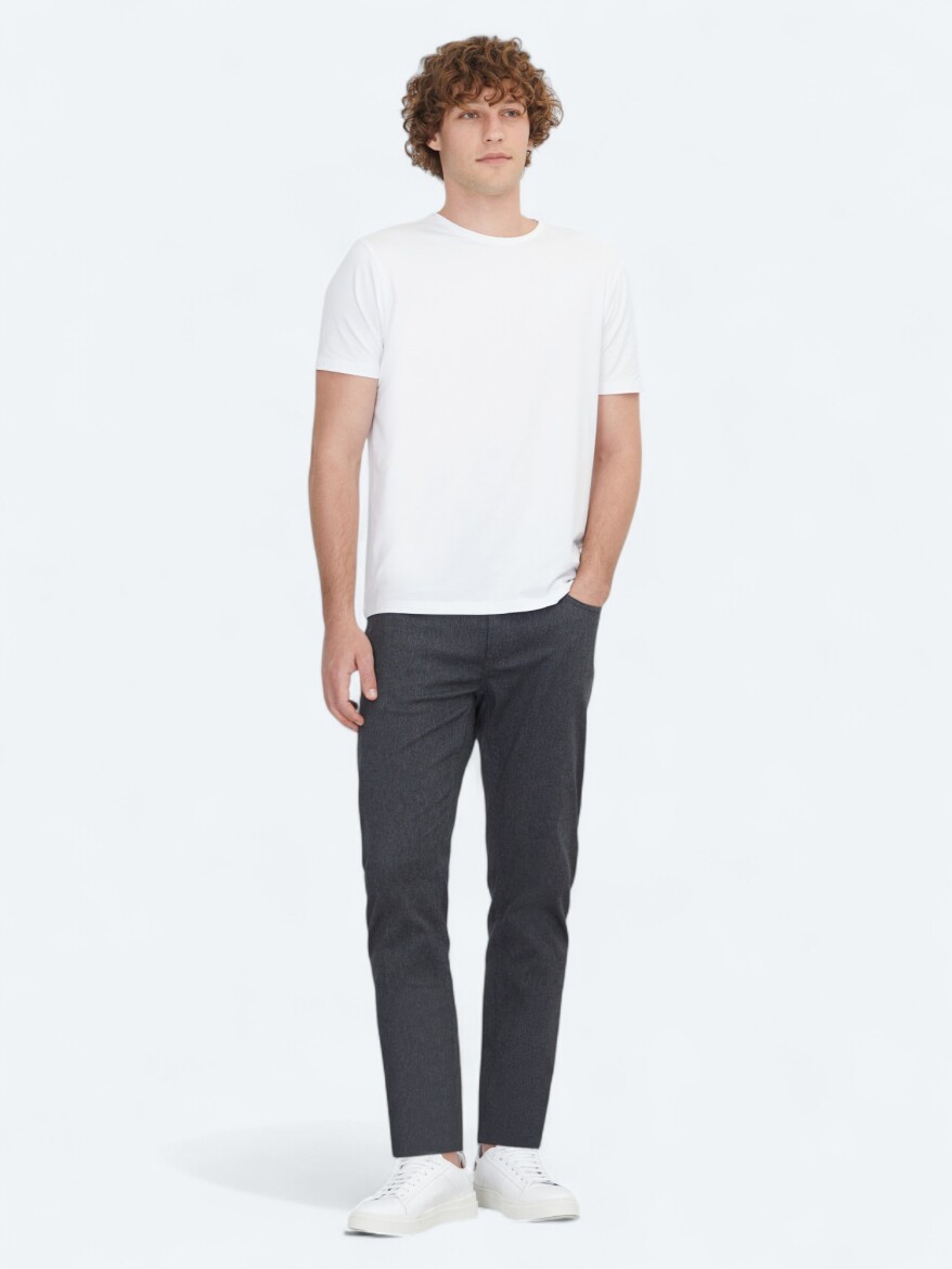 White Plain Crew Neck Cotton Blended T-Shirt - KİP