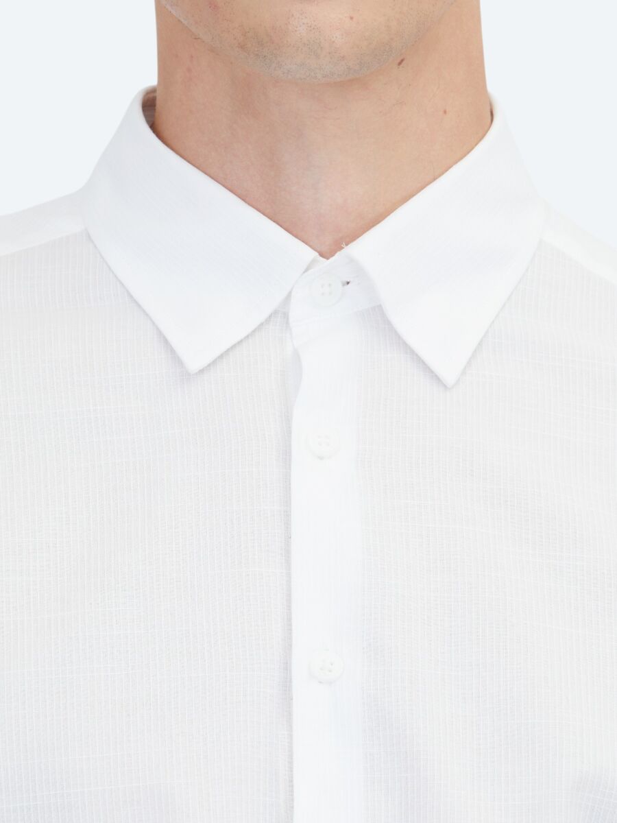 White Plain Regular Fit Weaving Casual 100% Cotton Shirt - 4