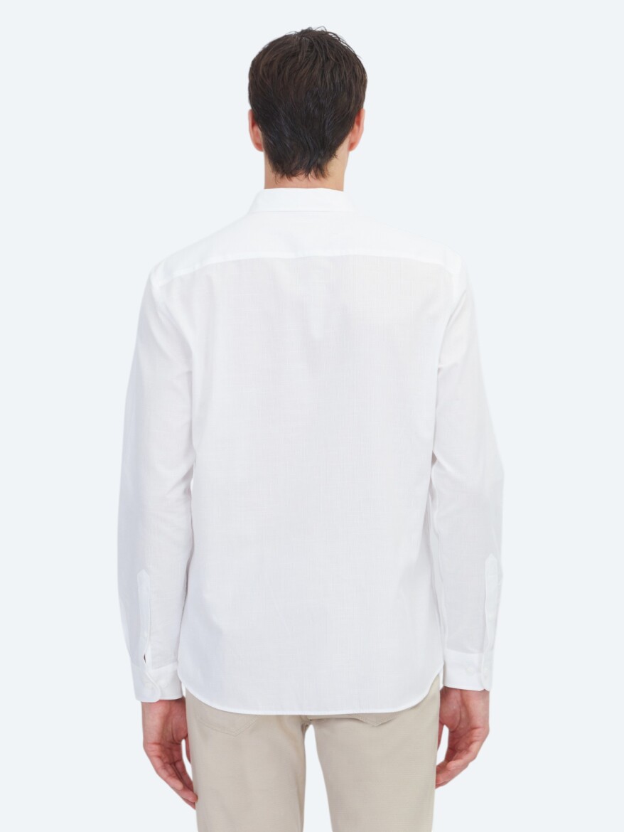 White Plain Regular Fit Weaving Casual 100% Cotton Shirt - 5