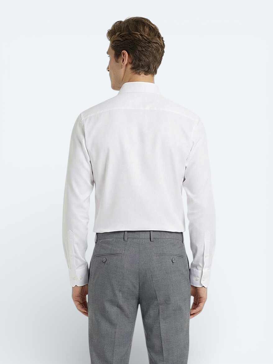 White Plain Regular Fit Weaving Classical 100% Cotton Shirt - 4