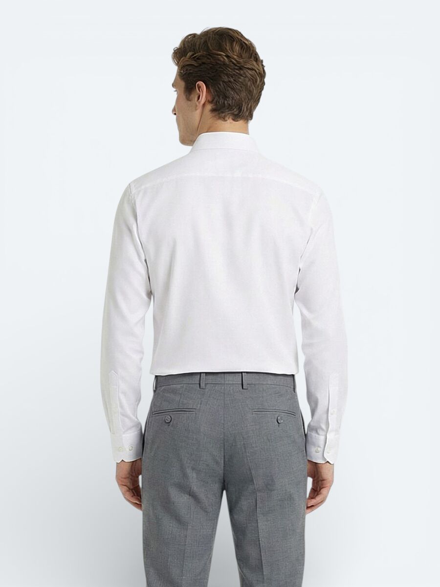 White Plain Regular Fit Weaving Classical 100% Cotton Shirt - 4