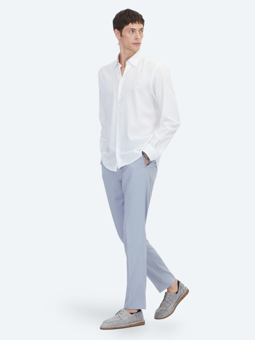 White Plain Regular Fit Weaving Classical 100% Cotton Shirt - 2