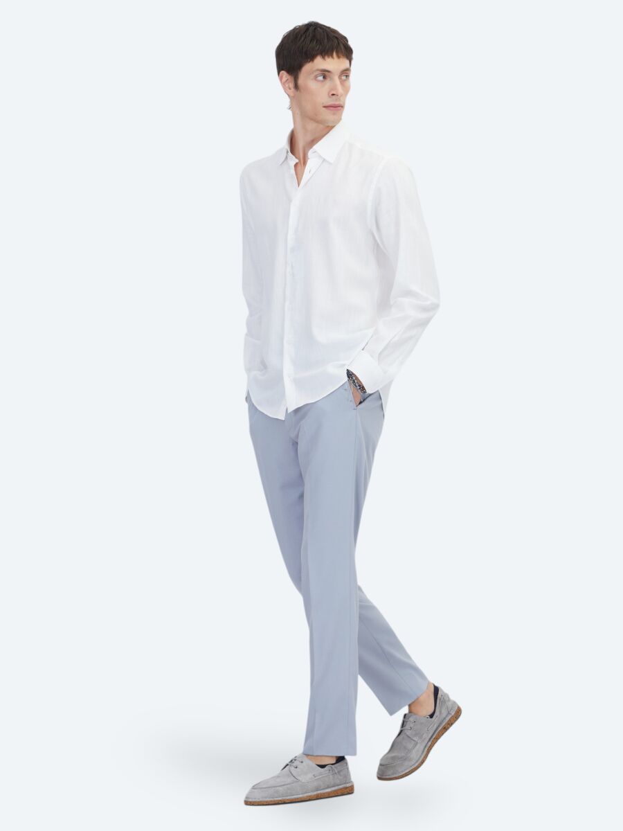 White Plain Regular Fit Weaving Classical 100% Cotton Shirt - 2