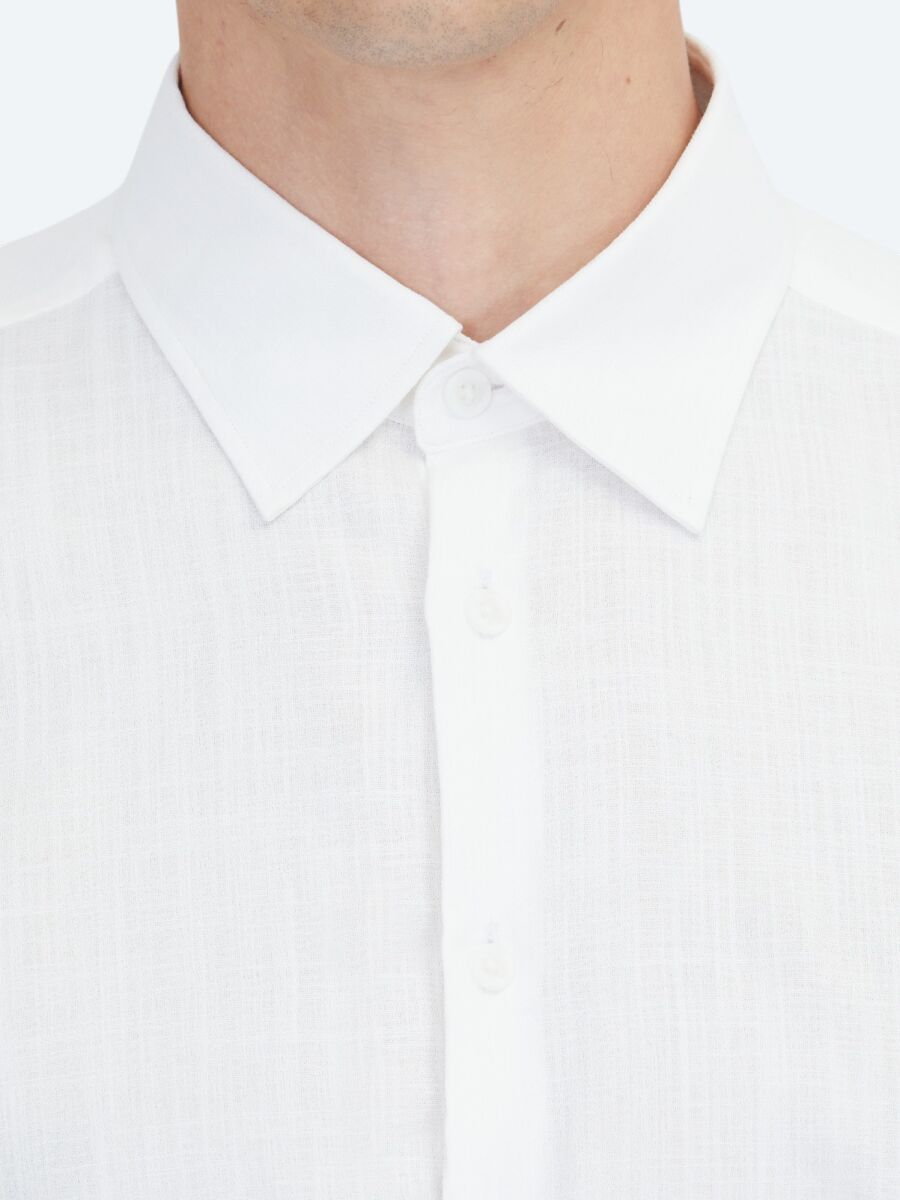 White Plain Regular Fit Weaving Classical 100% Cotton Shirt - 4