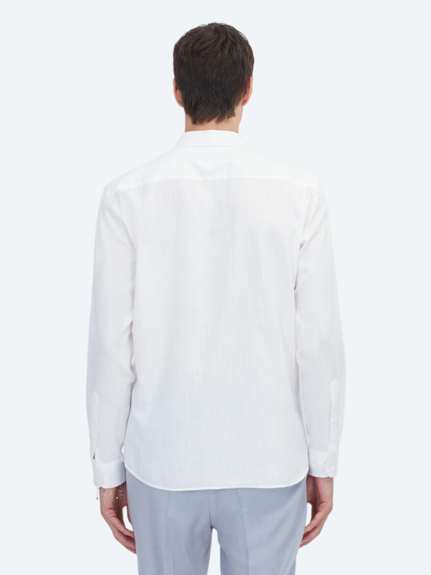 White Plain Regular Fit Weaving Classical 100% Cotton Shirt - 5