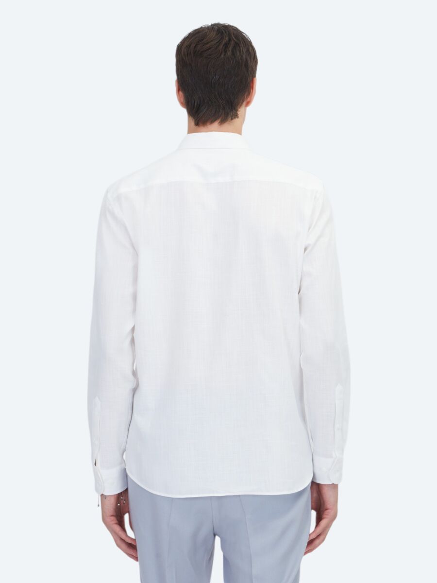 White Plain Regular Fit Weaving Classical 100% Cotton Shirt - 5