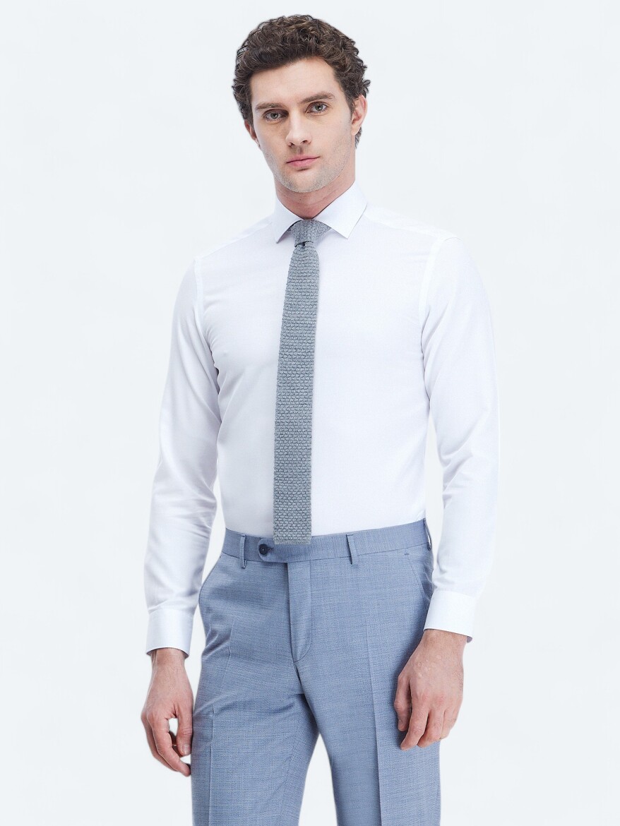 White Plain Regular Fit Weaving Classical Cotton Blended Shirt - 1