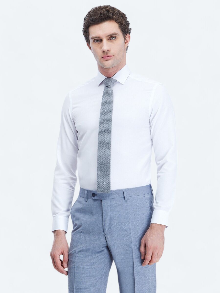 White Plain Regular Fit Weaving Classical Cotton Blended Shirt - 1