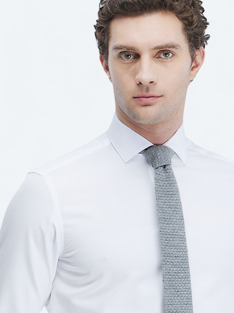 White Plain Regular Fit Weaving Classical Cotton Blended Shirt - 4