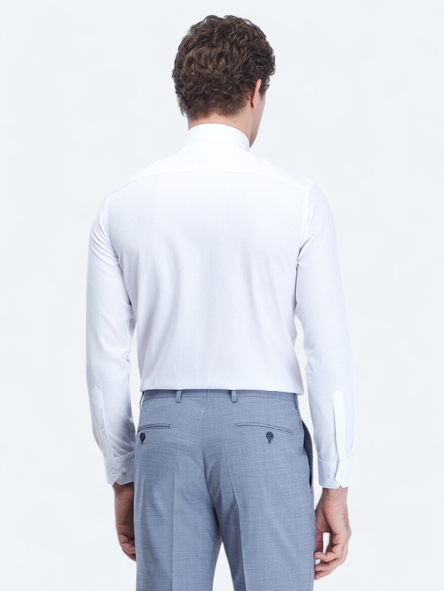 White Plain Regular Fit Weaving Classical Cotton Blended Shirt - 5