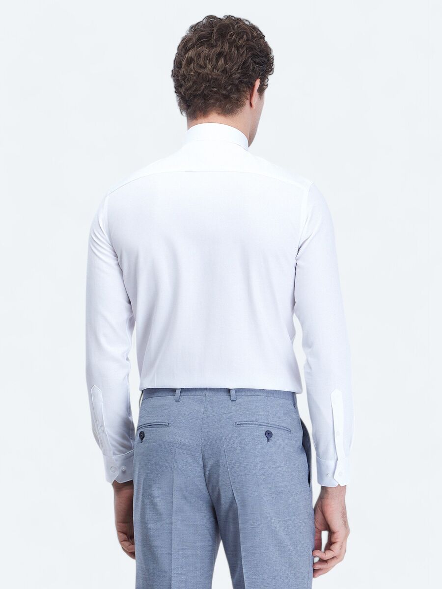 White Plain Regular Fit Weaving Classical Cotton Blended Shirt - 5