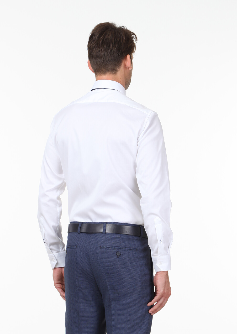 White Plain Slim Fit Weaving Classical 100% Cotton Shirt - 4