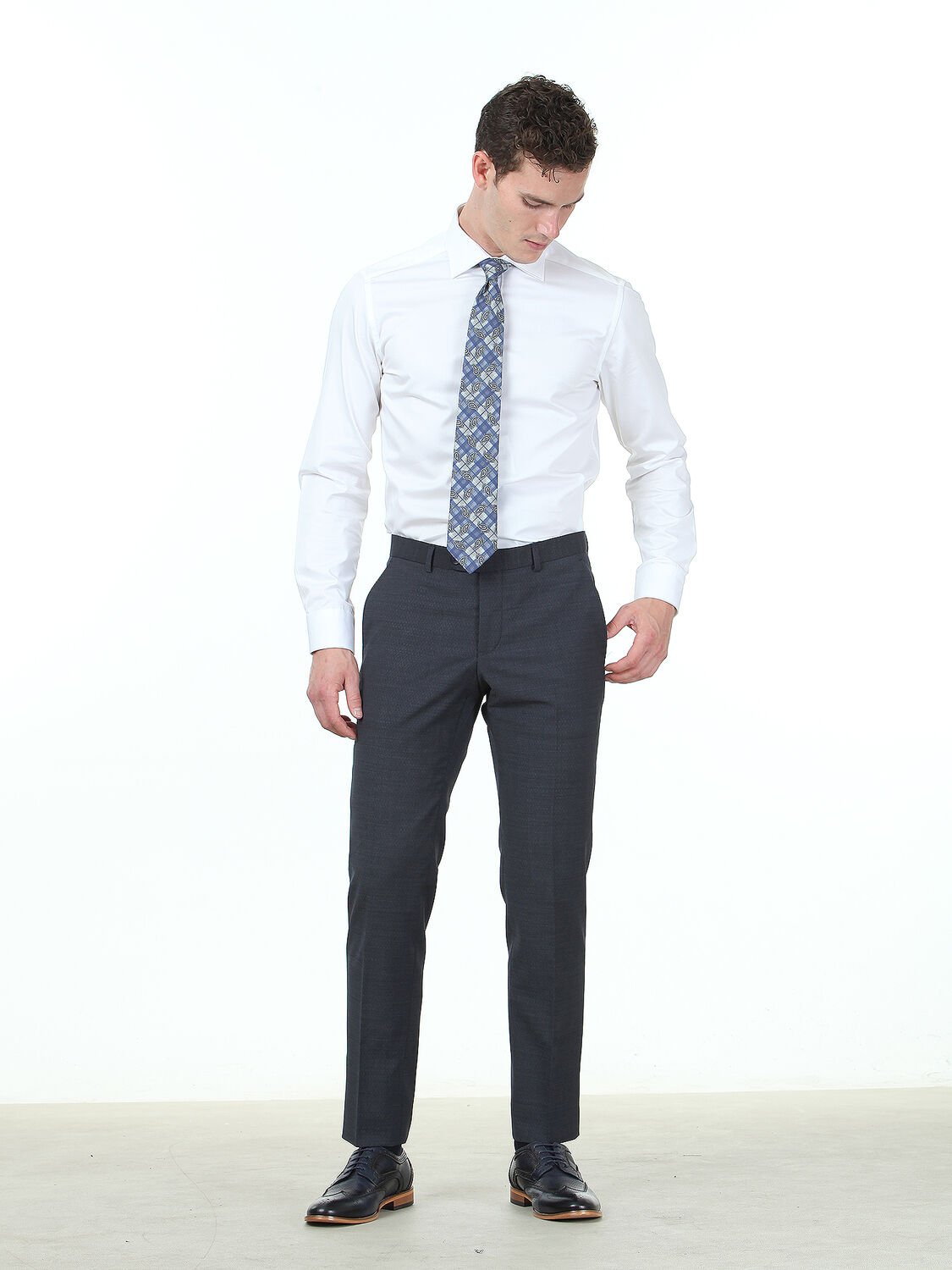 White Plain Slim Fit Weaving Classical 100% Cotton Shirt - 3