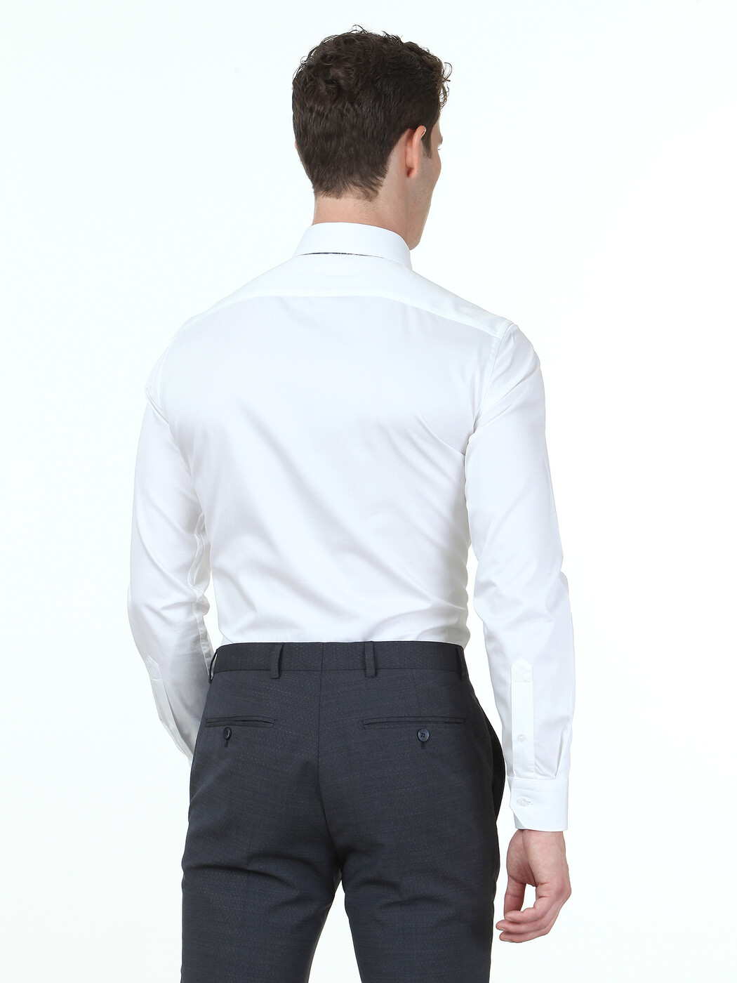 White Plain Slim Fit Weaving Classical 100% Cotton Shirt - 4