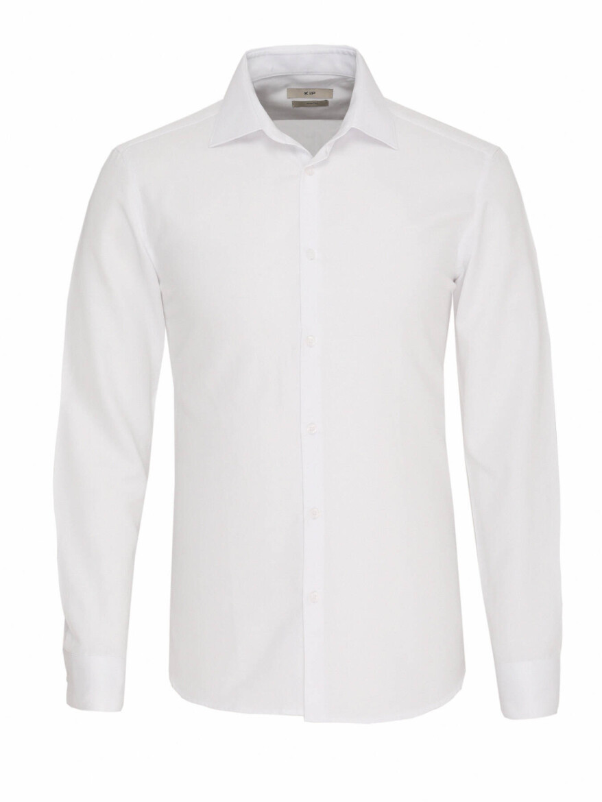 White Plain Slim Fit Weaving Classical Cotton Blended Shirt - 6