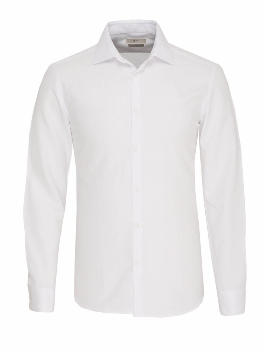 White Plain Slim Fit Weaving Classical Cotton Blended Shirt - 6