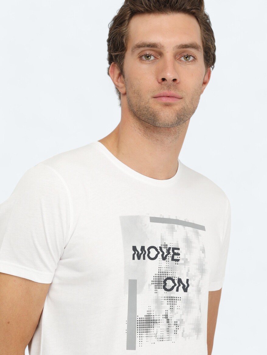 White Printed Crew Neck 100% Cotton T-Shirt - 3