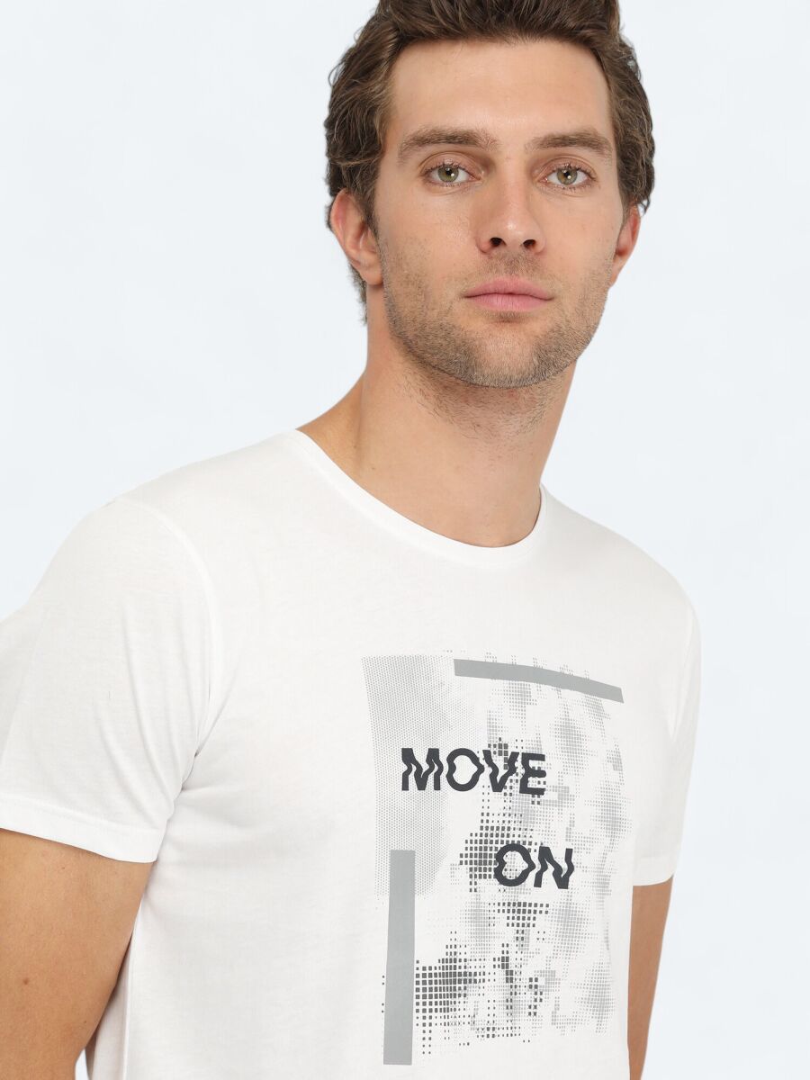 White Printed Crew Neck 100% Cotton T-Shirt - 3