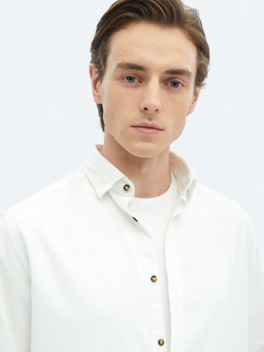 White Ribbed Regular Fit Weaving Casual 100% Cotton Shirt - 7