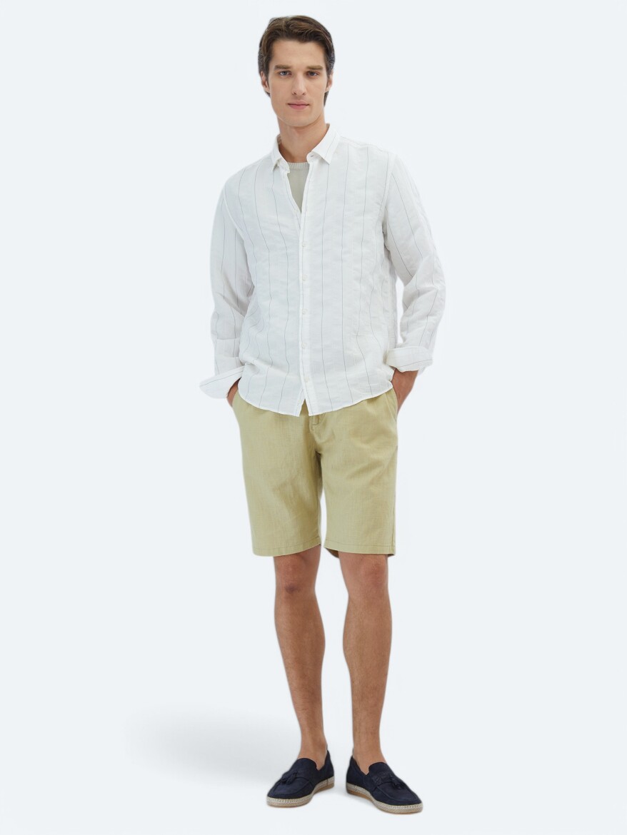 White Striped Regular Fit Weaving Classical Shirt - 2