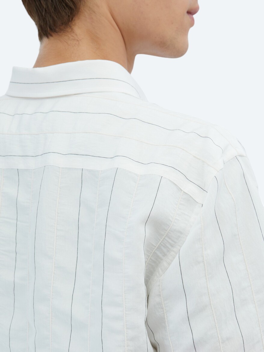 White Striped Regular Fit Weaving Classical Shirt - 4