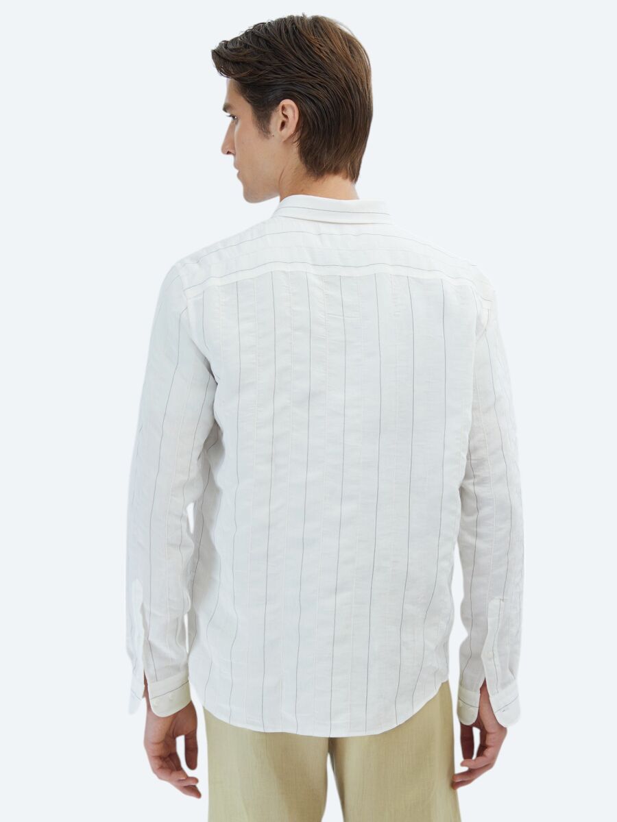 White Striped Regular Fit Weaving Classical Shirt - 5
