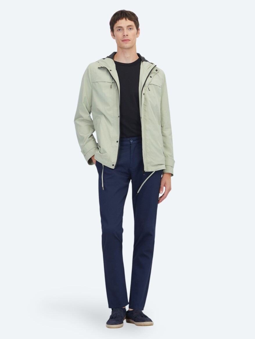 Yağ Yeşili Regular Fit Kapüşonlu Casual Dokuma Mont - KİP