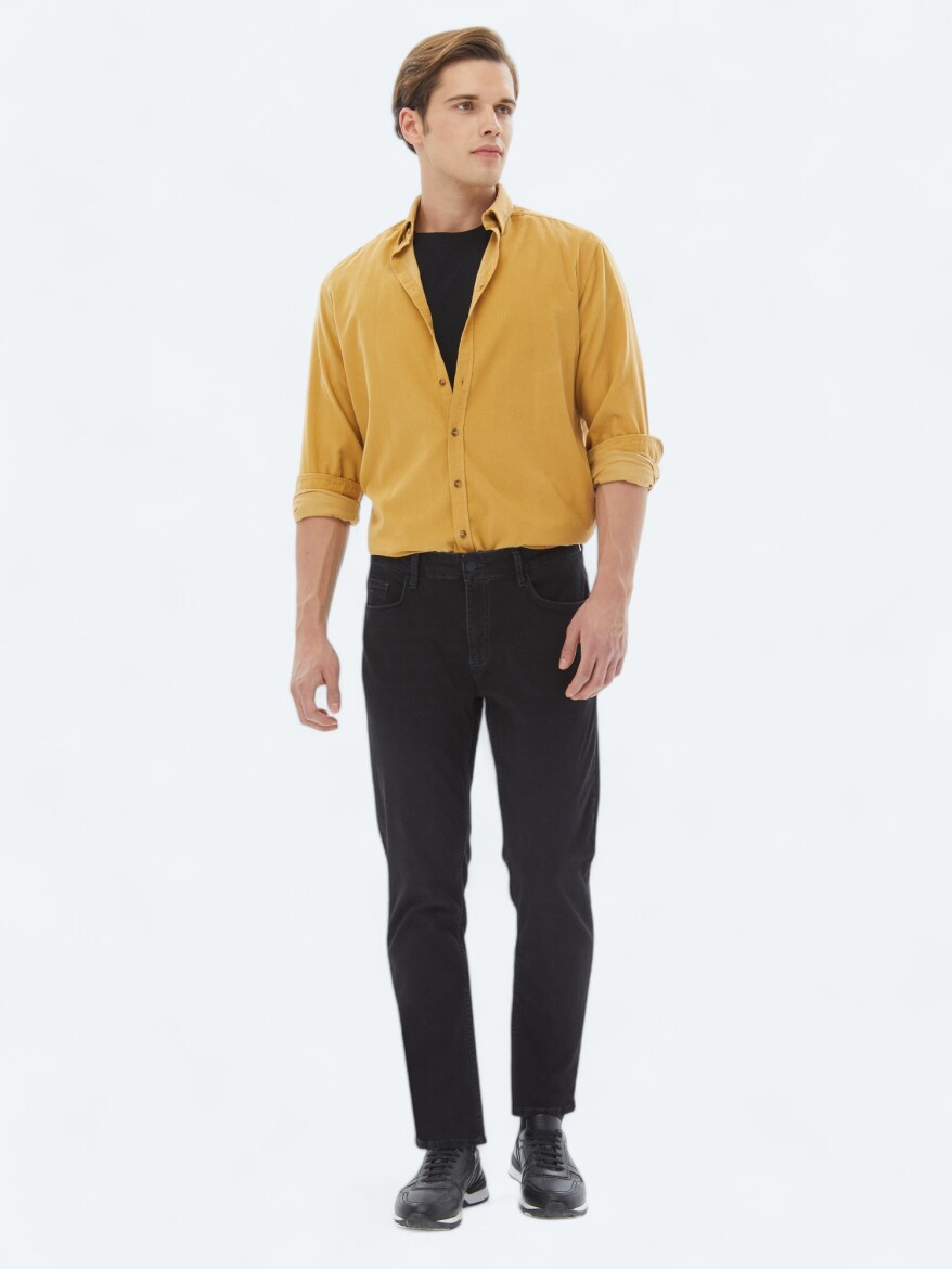 Yellow Ribbed Regular Fit Weaving Casual 100% Cotton Shirt 