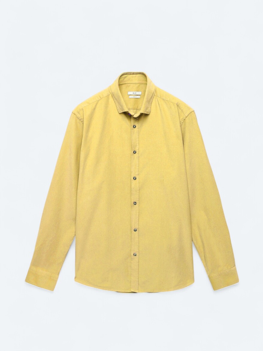 Yellow Ribbed Regular Fit Weaving Casual 100% Cotton Shirt - 7