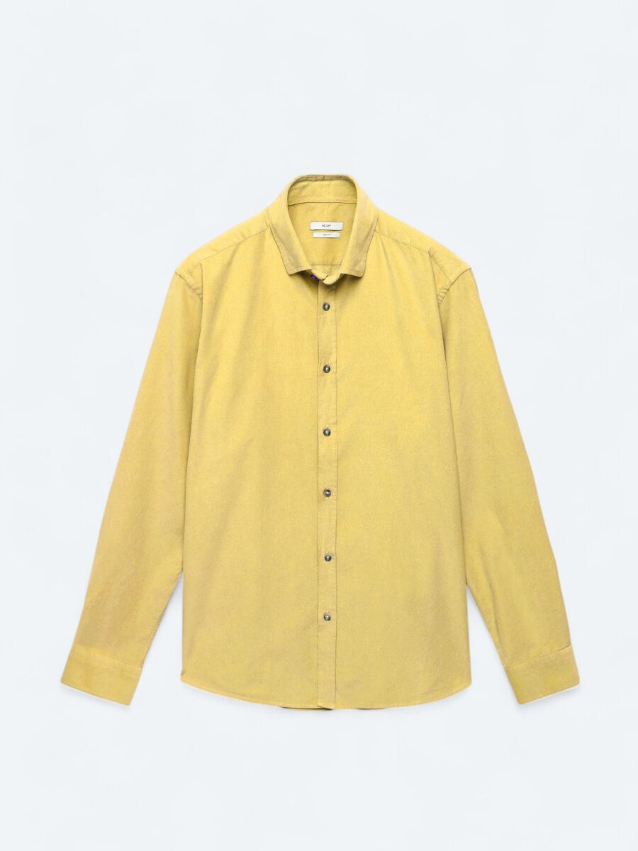 Yellow Ribbed Regular Fit Weaving Casual 100% Cotton Shirt - 7