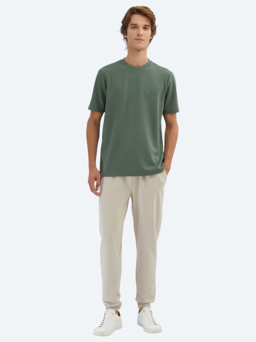 Yeşil Düz Bisiklet Yaka T-Shirt - 2